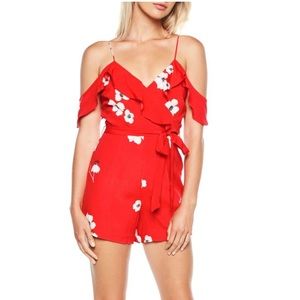 Bardot wrap style romper - poppies pattern